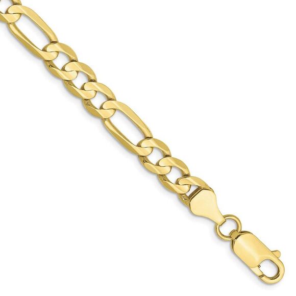 Men's 6mm 10k Yellow Gold Concave Figaro Chain Bracelet 8 Inch